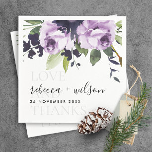 LILAC PURPLE ROSE FLORAL LOVE AND THANKS WEDDING NAPKIN