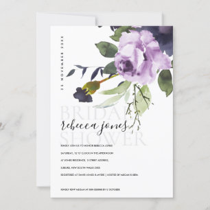 LILAC PURPLE ROSE PEONY FLORAL BUNCH BRIDAL SHOWER ANNOUNCEMENT