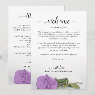 Lilac Purple Rose Posh Wedding Welcome & Itinerary Program