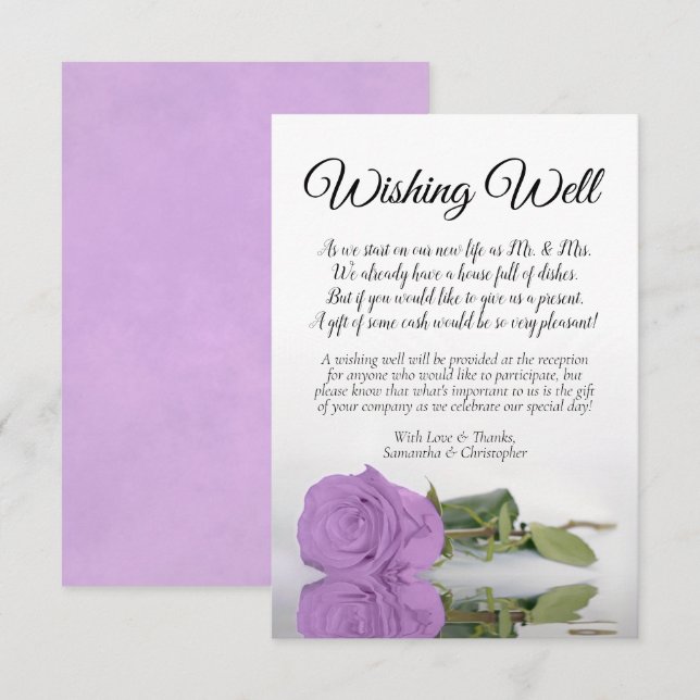 Lilac Purple Rose Wedding Wishing Well Poem Enclosure Card (Front/Back)