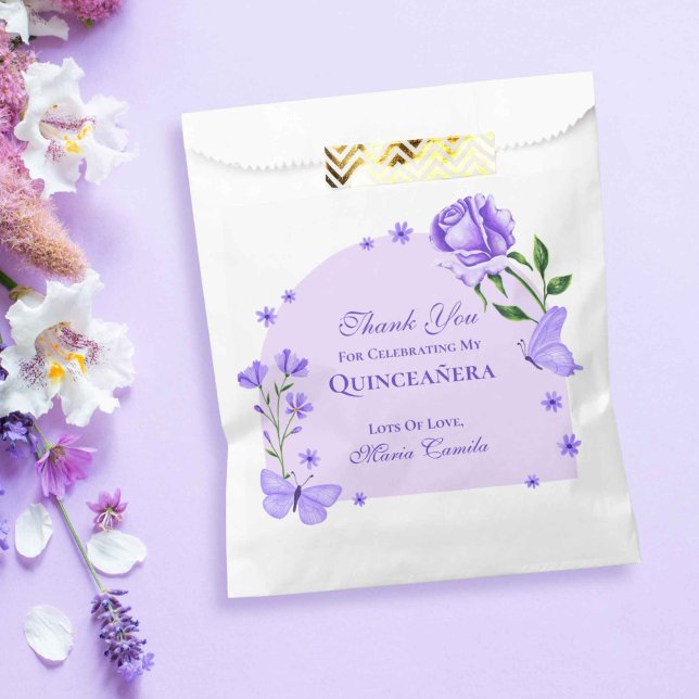 Lilac Purple Roses & Butterfly Floral Quinceañera Favour Bag (Lilac Purple Roses & Butterfly Floral Quinceañera Favor Bag)