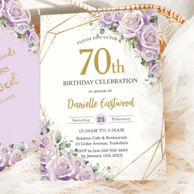 Lilac Purple Roses Floral 70th 80th Birthday Loved Invitation (Creator Uploaded)