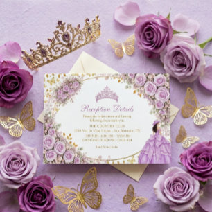 Lilac Purple Roses Golden Butterfly Quinceañera Enclosure Card