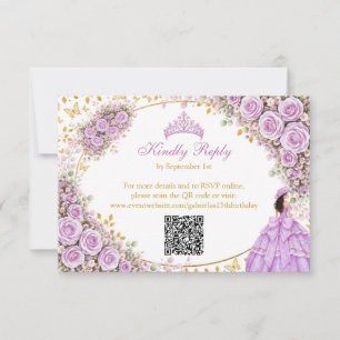 Lilac Purple Roses Golden Butterfly Quinceañera RSVP Card