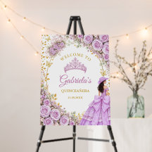 Lilac Purple Roses Golden Quinceañera Welcome