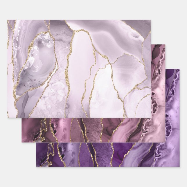 lilac purple shades agate wrapping paper sheets (Set)