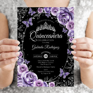Lilac Purple Silver Black Quinceanera Invitation