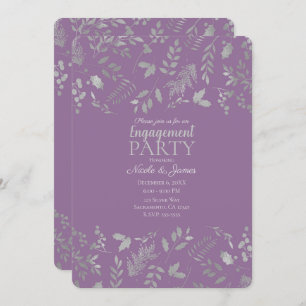Lilac Purple Silver Leaves Botanical Engagement Invitation