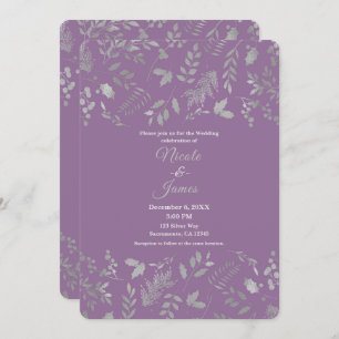 Lilac Purple Silver Leaves Botanical Wedding Invitation