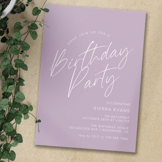 Lilac Purple | Simple Lavender Any Age Birthday Invitation (Creator Uploaded)