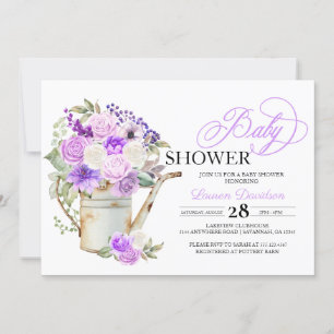 Lilac Purple Spring Potted Flowers Baby Shower Invitation