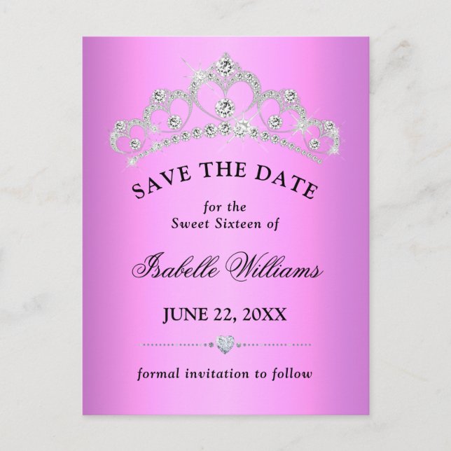 Lilac Purple Sweet 16 Save The Date Postcard (Front)