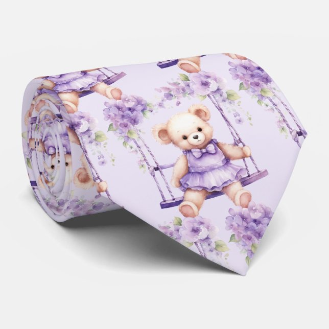 Lilac Purple Teddy Bear Tie (Rolled)