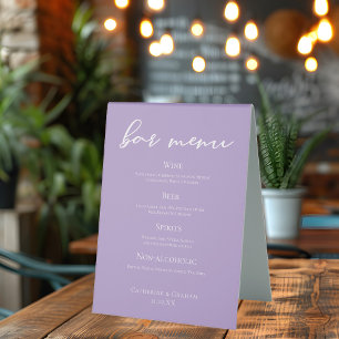 Lilac Purple Typography Wedding Bar Menu