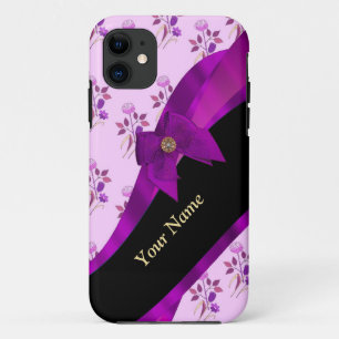 Lilac purple vintage floral flower pattern iPhone 11 case