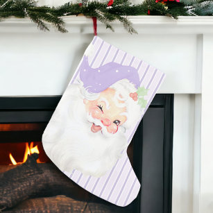 Lilac Purple Vintage Santa Wink Christmas Stocking