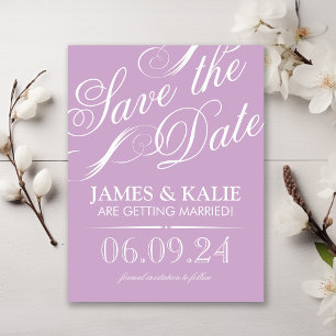 Lilac Purple Vintage Script Save the Date Announcement Postcard