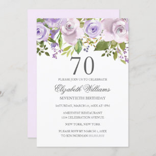 Lilac Purple Watercolor Floral 70th Birthday Invitation