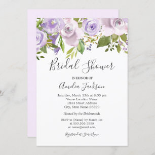 Lilac Purple Watercolor Floral Bridal Shower Invitation