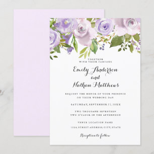 Lilac Purple Watercolor Floral Wedding Invitation