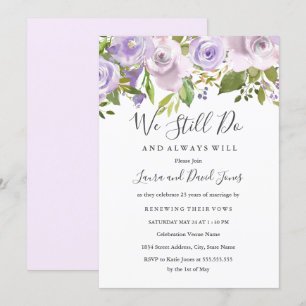 Lilac Purple Watercolor Floral Wedding Vow Renewal Invitation