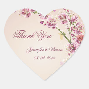 Lilac purple watercolor flowers wedding thank you heart sticker