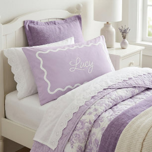 Lilac Purple Wavy Scallop Frame Monogram Pillowcase