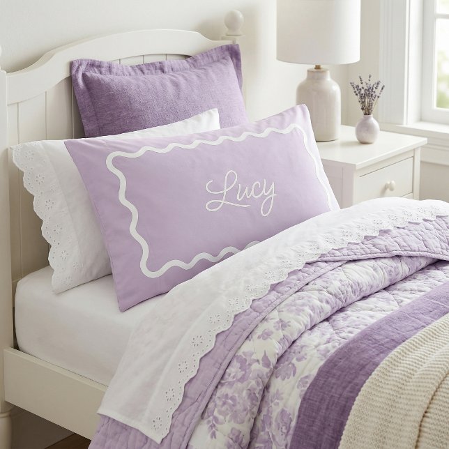 Lilac Purple Wavy Scallop Frame Monogram Pillowcase (Creator Uploaded)