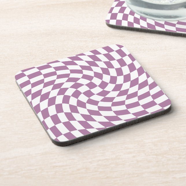 Lilac Purple Wedding Collection Check Chequered Coaster (Left Side)