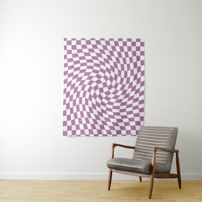 Lilac Purple Wedding Collection Check Chequered  Tapestry (In Situ)