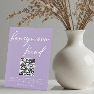 Lilac Purple Wedding Honeymoon Fund QR Code Pedestal Sign