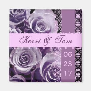 Lilac Purple Wedding Rose Bouquet with Lace Magnet