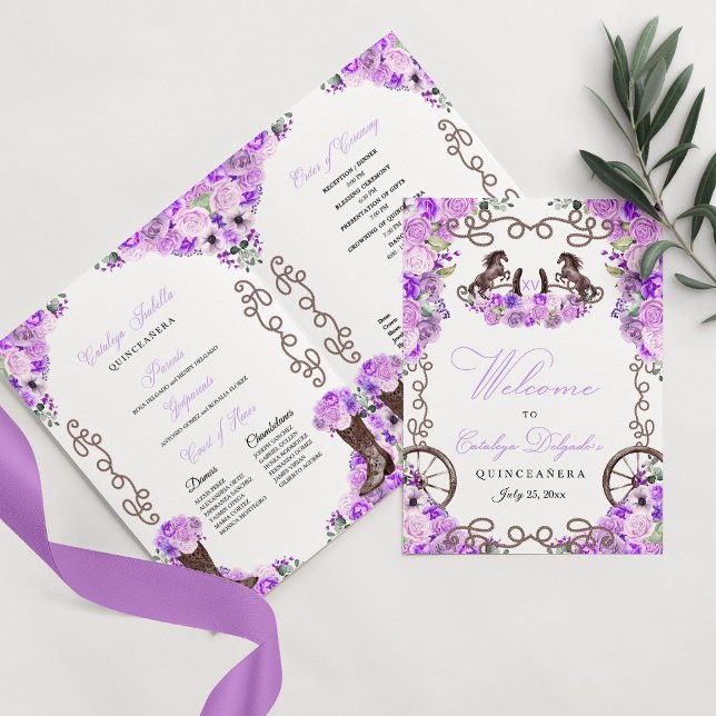 Lilac Purple Western Charro Quinceañera Program (Creator Uploaded)