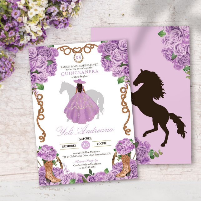 Lilac Purple Western Charro Vestidos Quinceanera Invitation (Creator Uploaded)
