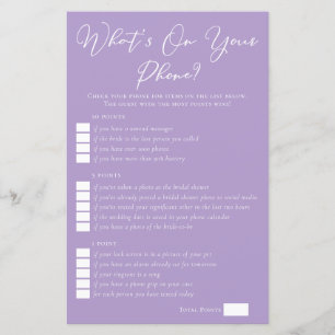 Lilac Purple What's On Your Phone Bridal Shower
