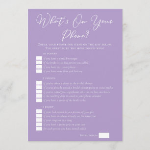 Lilac Purple What's On Your Phone Bridal Shower Card