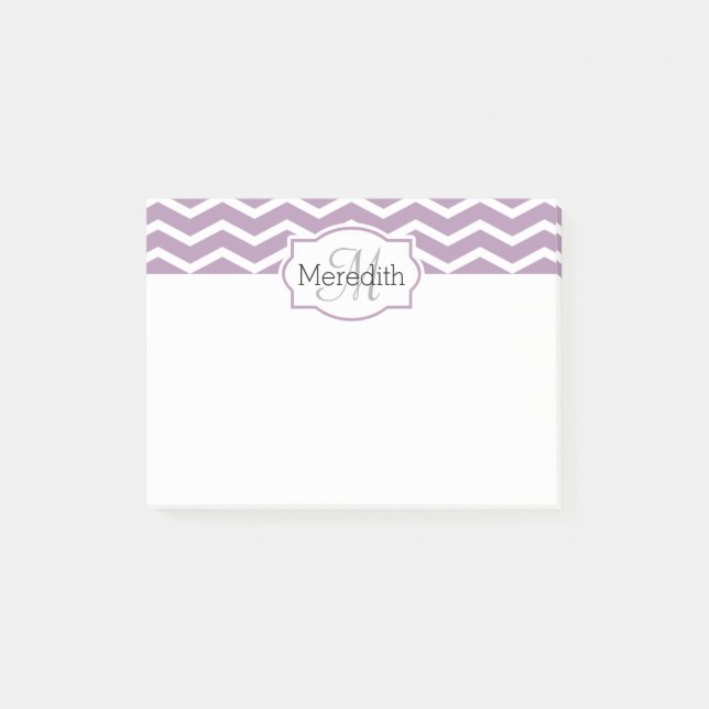 Lilac Purple White Chevron Name Monogrammed Post-it Notes (Front)