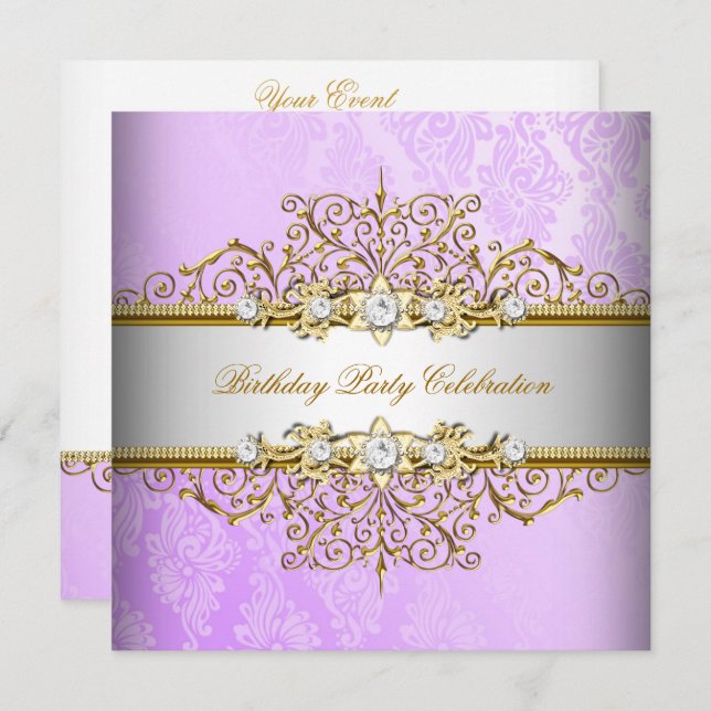 Lilac Purple White Gold Elegant Party Invitation (Front/Back)