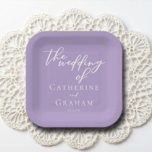 Lilac Purple White Personalised Wedding Paper Plate