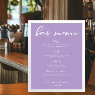 Lilac Purple White Typography Wedding Bar Menu Poster