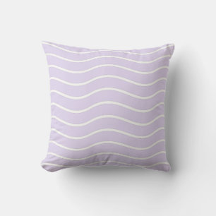 Lilac Purple & White Wavy Lines Design Cushion