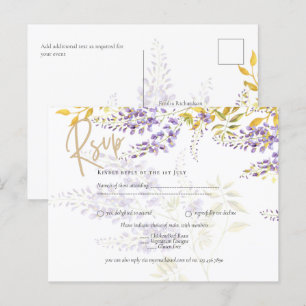 Lilac Purple Wisteria Gold Wedding RSVP  Postcard