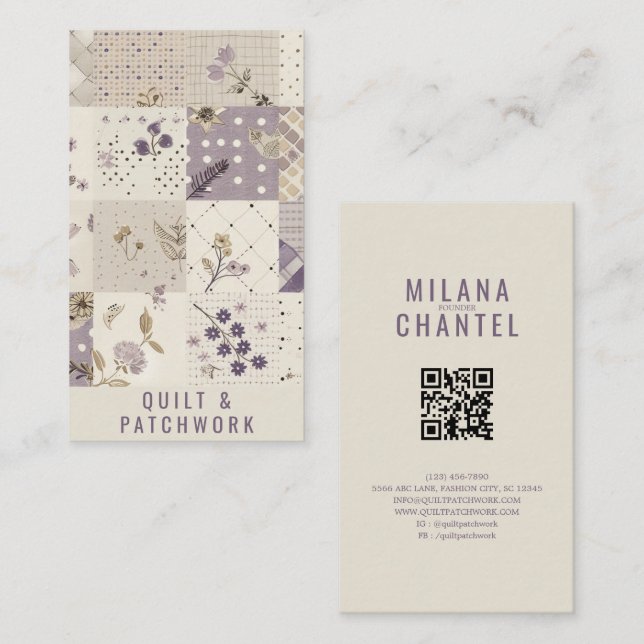 Lilac Quilt Patchwork Handmade Clothing  Business Card (Front/Back)