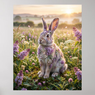 Lilac Rabbit Morning Meadow Poster