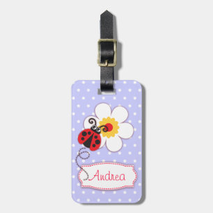 Lilac red ladybug & polka dots named luggage tag
