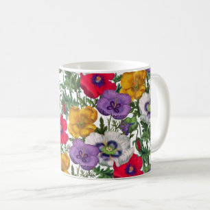 Lilac Red White Yellow Poppies & Green Leaves  Coffee Mug