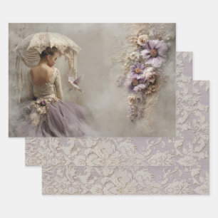 Lilac Reverie Ballerina & Raised Damask Background Wrapping Paper Sheet