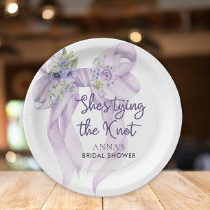 Lilac Ribbon She's Tying the Knot Bridal Shower Paper Plate