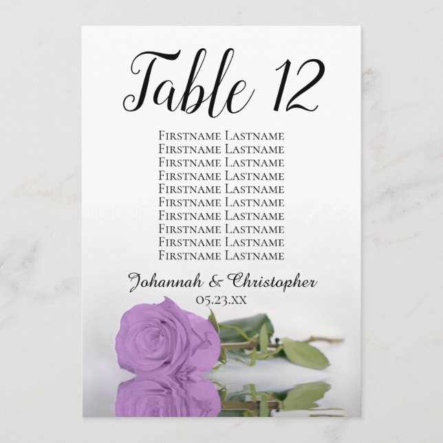 Lilac Rose 10 Names Wedding Table Number Large (Front)