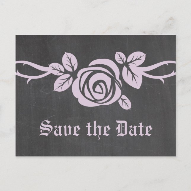 Lilac Rose Chalkboard Save the Date Postcard (Front)